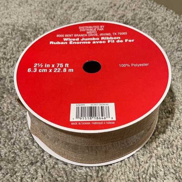 Celebrate it Tan light brown Wired Ribbon 2.5 in - Picture 2 of 6